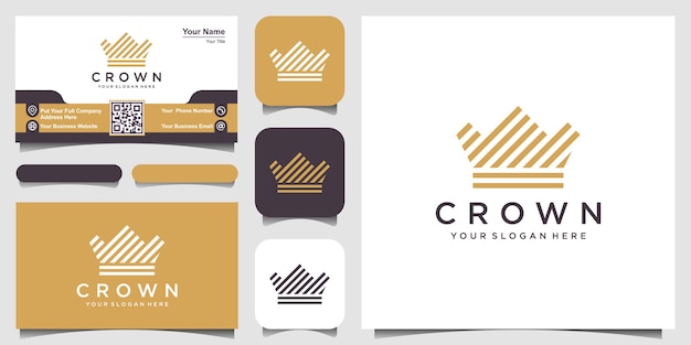 Crown logo icon with line stripes style and business card