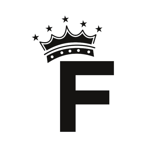 Crown Logo On Letter F With Star Icon Luxury Symbol Vector Template