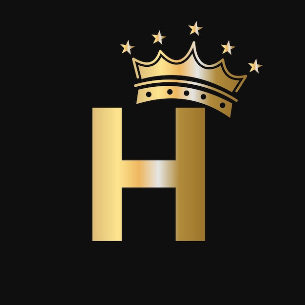 Crown Logo On Letter H With Star Icon Luxury Symbol Vector Template