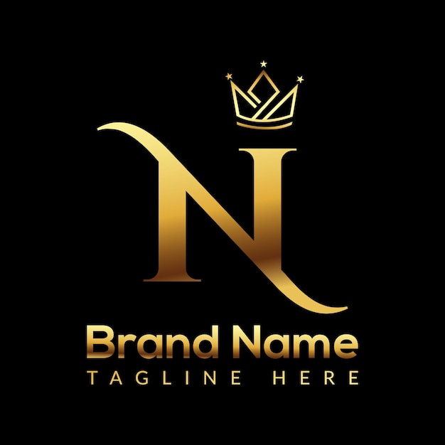 文字 N テンプレートの王冠のロゴ。 N 文字のクラウン ロゴ、初期クラウン サイン コンセプト テンプレート