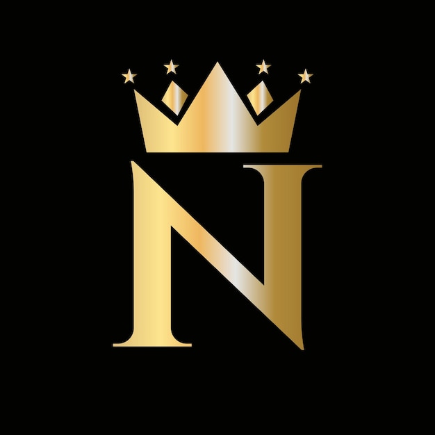 Logo della corona sulla lettera n con icona a stella modello del simbolo della corona