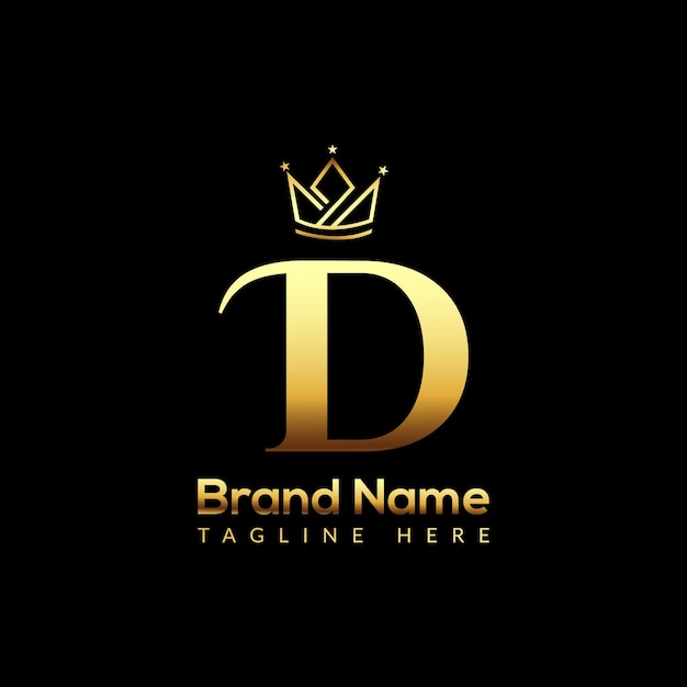 Crown-logo op letter D-sjabloon. Crown-logo op D-brief, initiële Crown Sign Concept-sjabloon