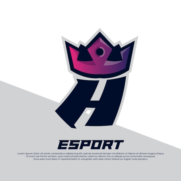 Logo della corona con stile giocatore modello di design lettera h isolato su sfondo bianco icona del re