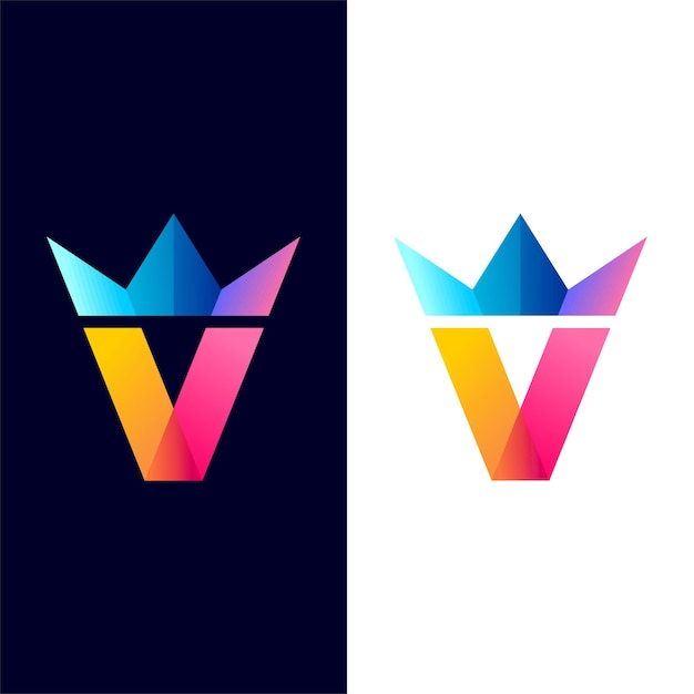 Crown logo with letter v concept