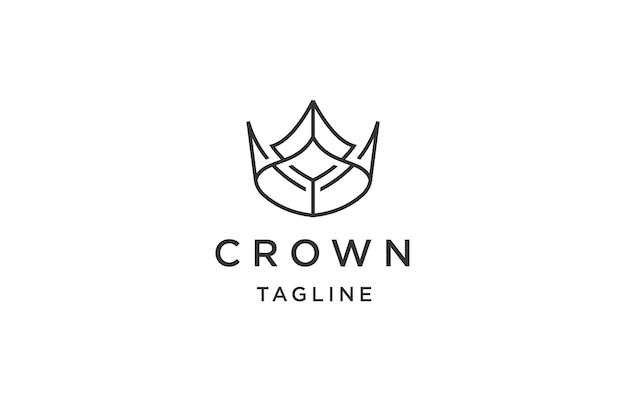 Logo della corona con il vettore piatto del modello di disegno in stile art line