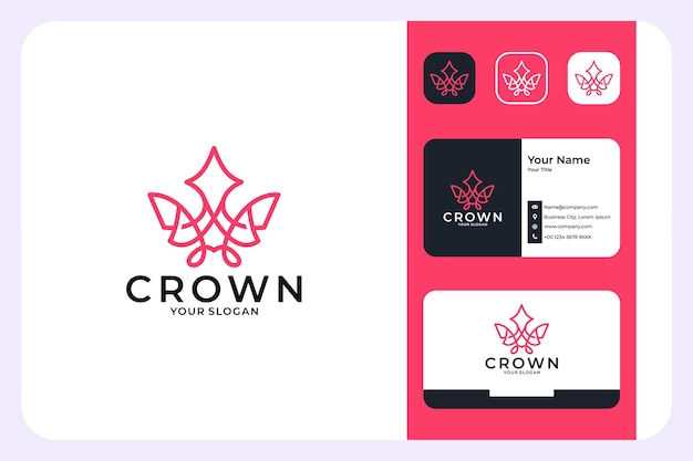 Crown luxe lijnstijl logo-ontwerp en visitekaartje