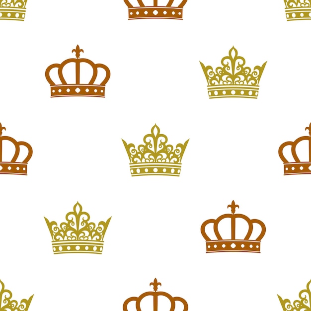 Vector crown pattern royal seamless background texture backdrop with golden crowns geometric shapes vector