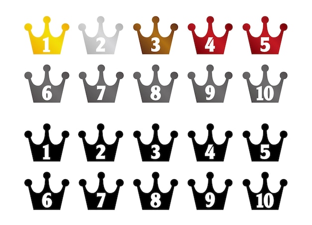 Vector crown ranking illustratie set van de 1e plaats naar de 10e plaats