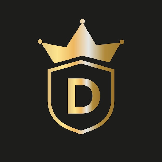 Crown Shield-logo op letter D Vector-symbool met elegante gouden kleur