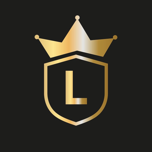 Crown Shield-logo op letter L Vector-symbool met elegante gouden kleur