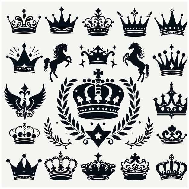 Vector crown silhouette style set design make
