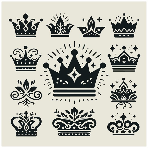 Vector crown silhouette style set design make