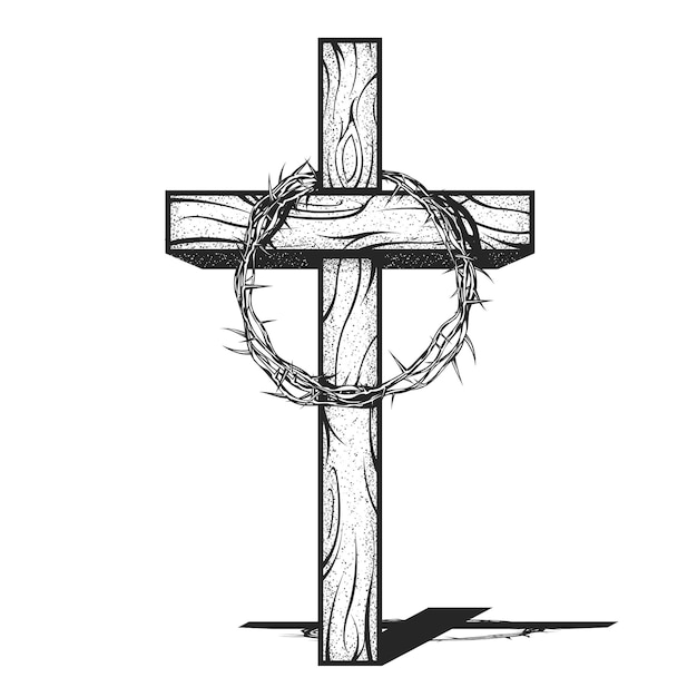 Vector crown of thorns of jesus christ on cross crucifixion thorn or prickly wreath