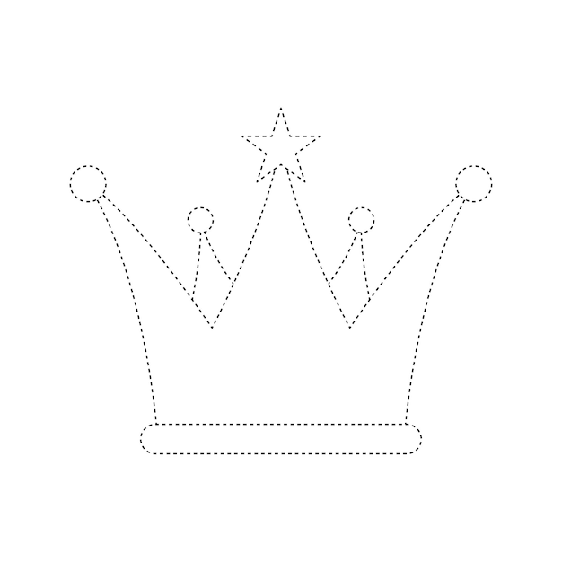 Vector crown tracing worksheet for kids