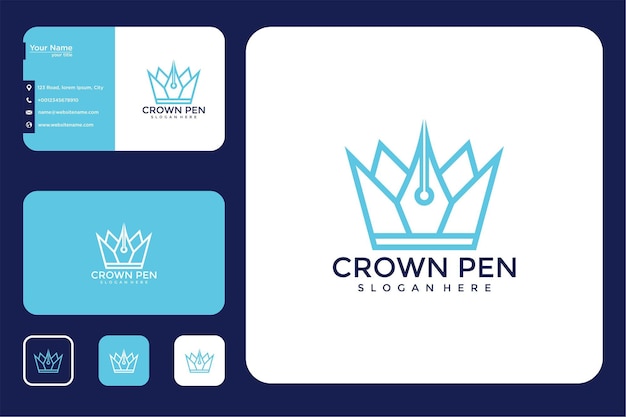 crown with pencil logo design and business card