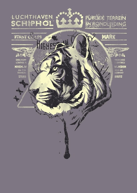 Crowned tiger head on vintage background