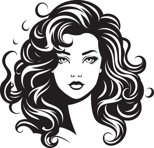 Crowning Glory A Curly Haired Emblem of Beauty Curly Charm Sculpted in Vector the Womans Iconic Hai