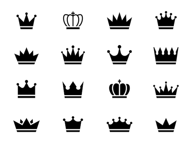 Vettore set di icone corone collezione silhouette corona simbolo della corona nera