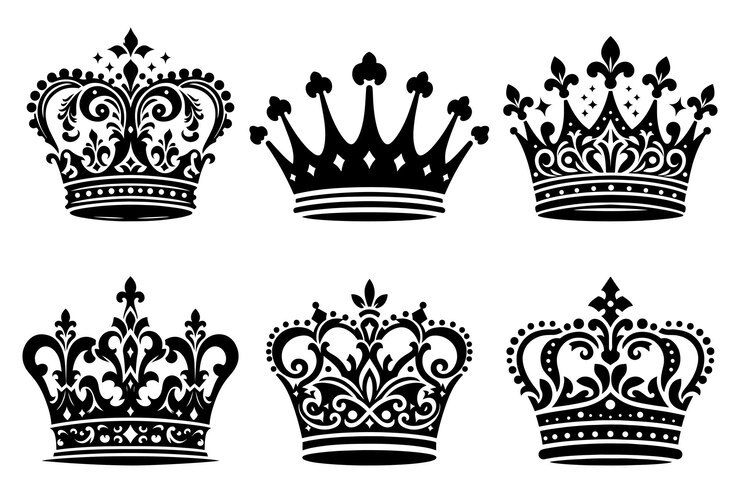 Crowns icon set Vector crown logo collection Flat silhouettes isolated on white background