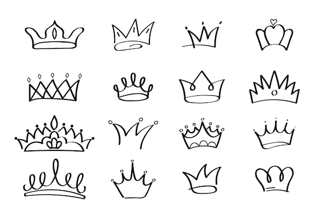 Vector crowns vector set in doodle style