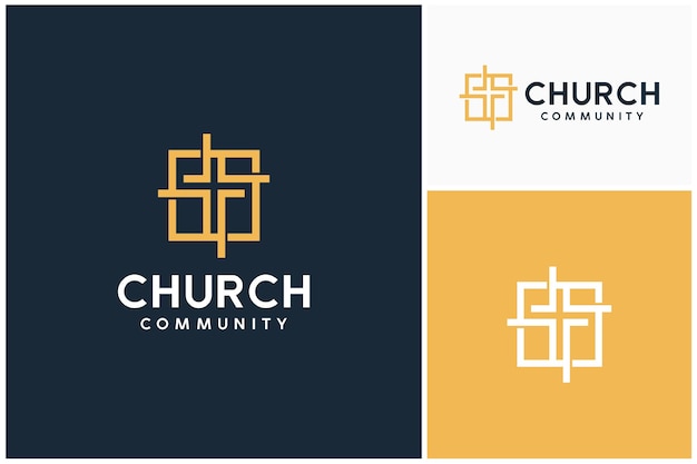 Crucifix Christ Cross with Square Frame for Church Christian Community Logo Design