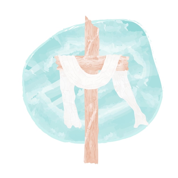 Crucifix or Cross in the Sky He is Risen Resurrection of Christ Easter Wedding Christening Watercolor Painting