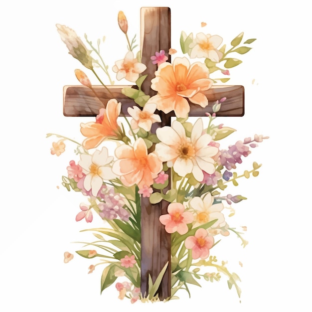 The crucifix is decorated with flowers