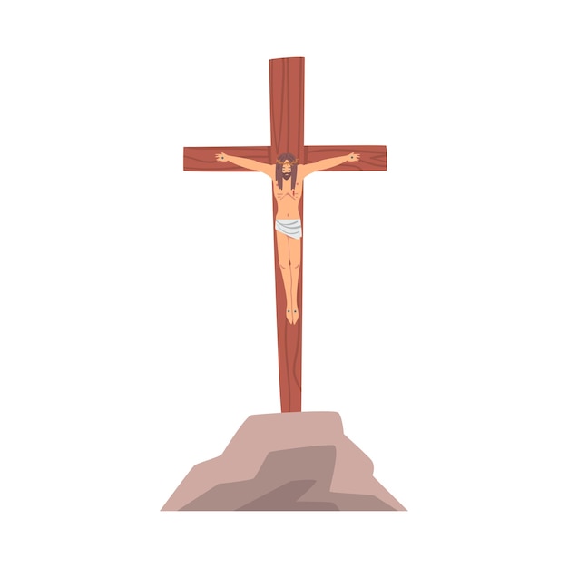 Crucifixion of jesus as salvation and atonement symbol in bible narrative vector illustration