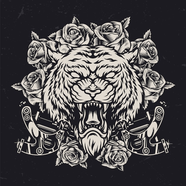 Vector cruel tiger head vintage concept