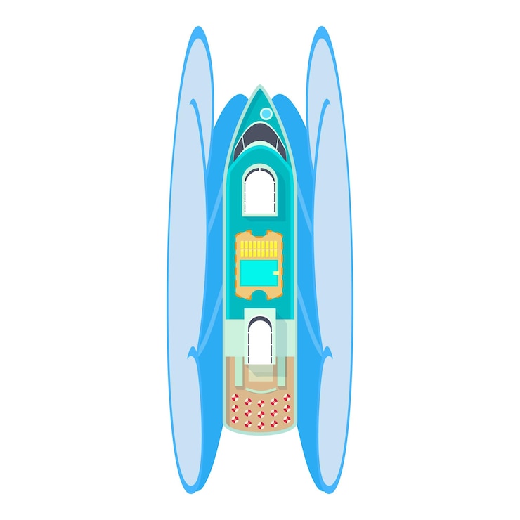 Vector cruise liner icon isometric vector large white passenger ship under ocean wave luxury cruise ship water transport top view