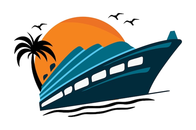 Cruise ship black and white premium vector illustrator