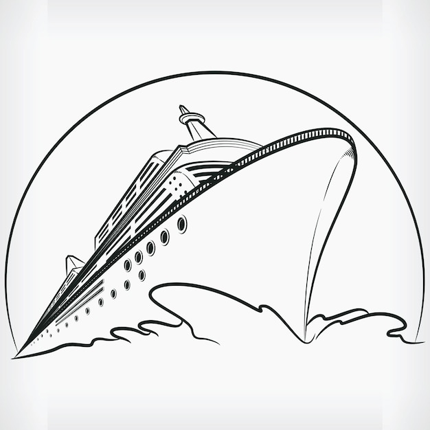 Vector cruise ship doodle ocean liner sketch