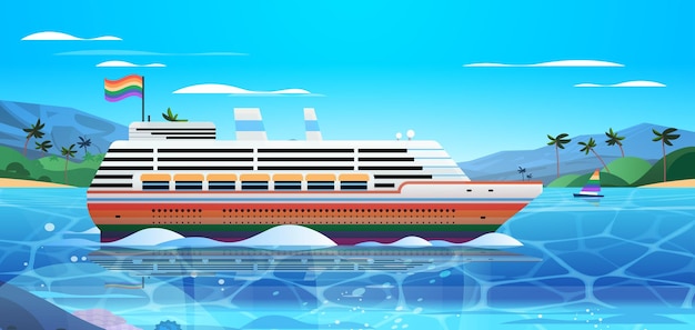 Cruise ship liner with lgbt rainbow flag gay lesbian love parade pride festival transgender love concept summer ocean vacation