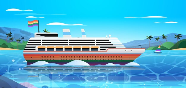 Vector cruise ship liner with lgbt rainbow flag gay lesbian love parade pride festival transgender love concept summer ocean vacation