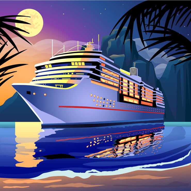 वेक्टर cruise ship under the moonlight on a tropical lagoon
