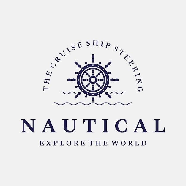 Cruise ship rudder logo template design with retro waves ropes and anchors Logo for business sailors sailing