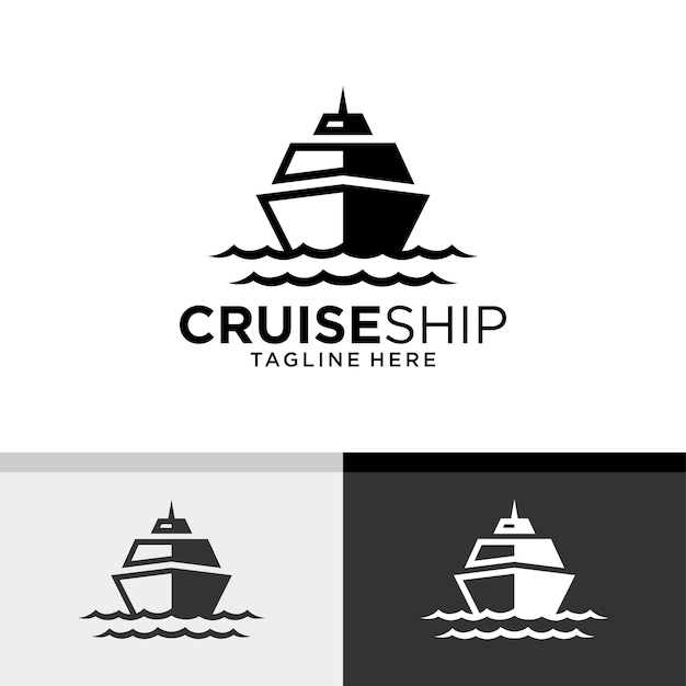 Vector cruise ship on the sea simple logo design vector illustration