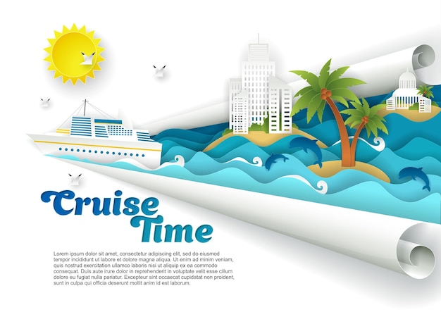 Cruise tijd vector papier gesneden poster-sjabloon voor spandoek