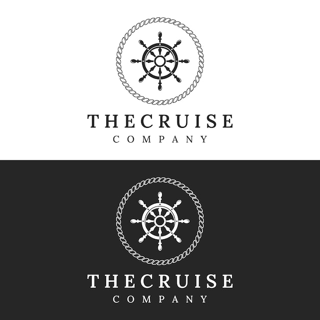 Cruiseschip roer logo sjabloonontwerp met retro golven touwen en ankers Logo voor zakelijke zeilers zeilen