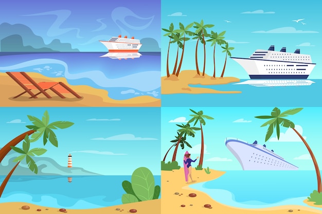 Cruiseschip web banner concept set. reis op zee