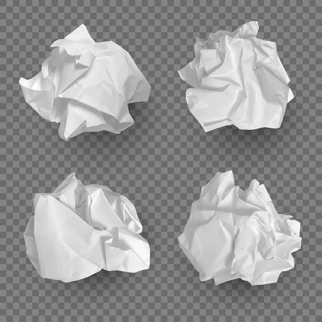 Crumpled paper balls. Realistic garbage bad idea symbols crushed piece of papers decent vector templates collection. Crumpled textured rubbish, damaged crumbled paper illustration