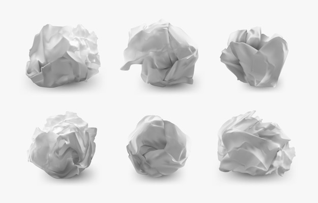 Vector crumpled paper realistic paper trash ball crinkled and wrinkled rough balls vector paper garbage set