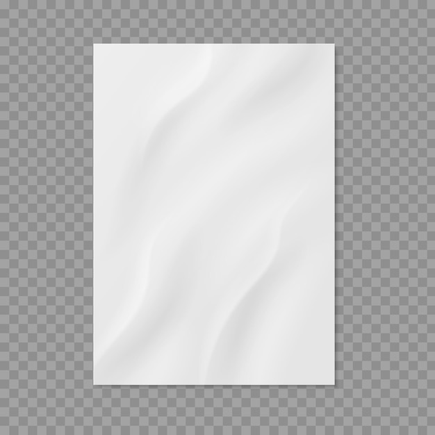 しわくちゃの紙 リアルな濡れたしわのあるページ テクスチャーのある表面と三つ折りのメモ帳シート 透明な背景にコピースペースを持つ孤立したドキュメント 書き込み用のベクトルテンプレート