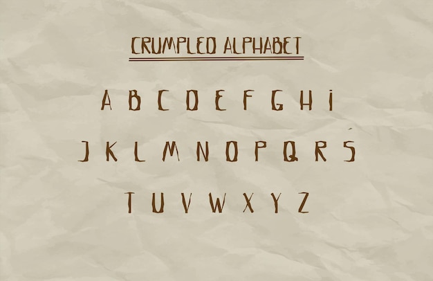 Crumpled Paper Structure Vector met Crumpled Style Font Alphabet voor grafische ontwerpprojecten