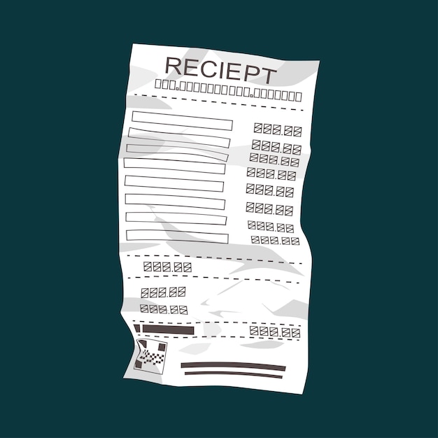 Vector crumpled receipt vector cartoon illustration isolated on background