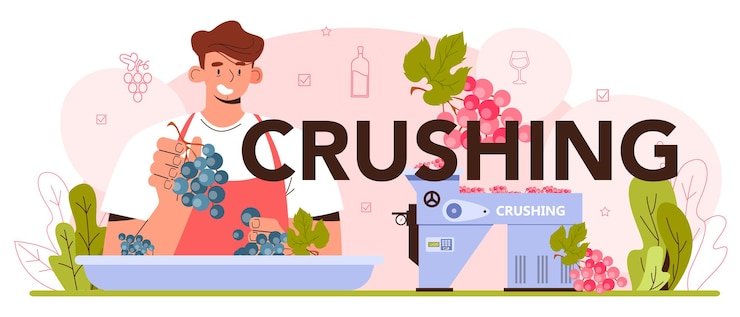Vector crush typographic header wine production grape selection and processing