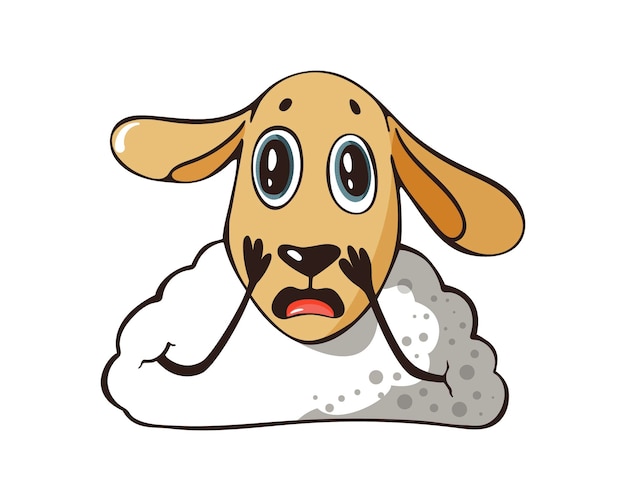 Вектор cry muzzle sheep, мультяшный персонаж животных. векторная милая иллюстрация на белом фоне.