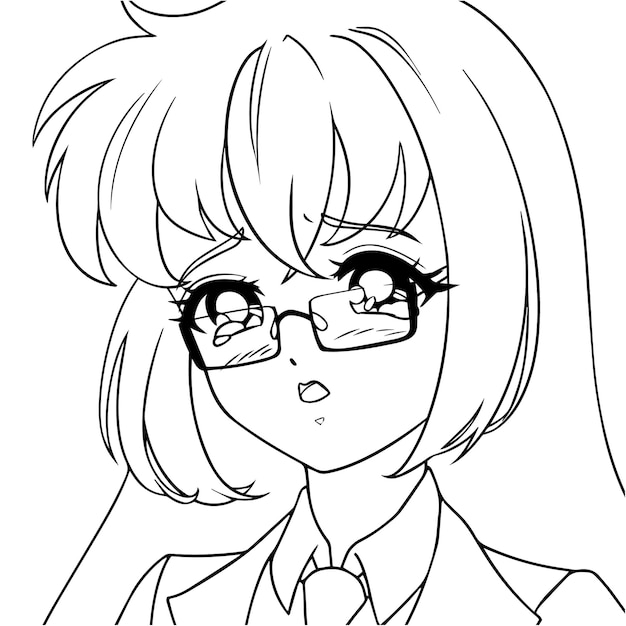 Vector crying anime girl with tears in her eyes wearing glasses