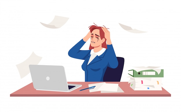 Crying businesswoman semi flat rgb color illustration