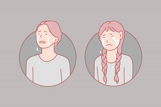 Vector crying, children, stress, tears illustration